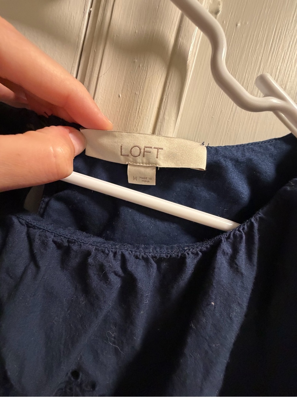 LOFT Navy Eyelet Drawstring Shell Top - Picture 3 of 5